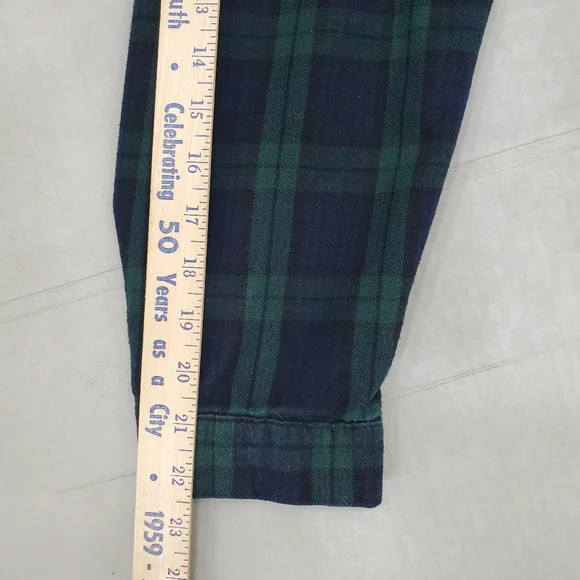 LL Bean flannel pajamas women's XL petite green and blue Scotch plaid pockets - Picture 7 of 16